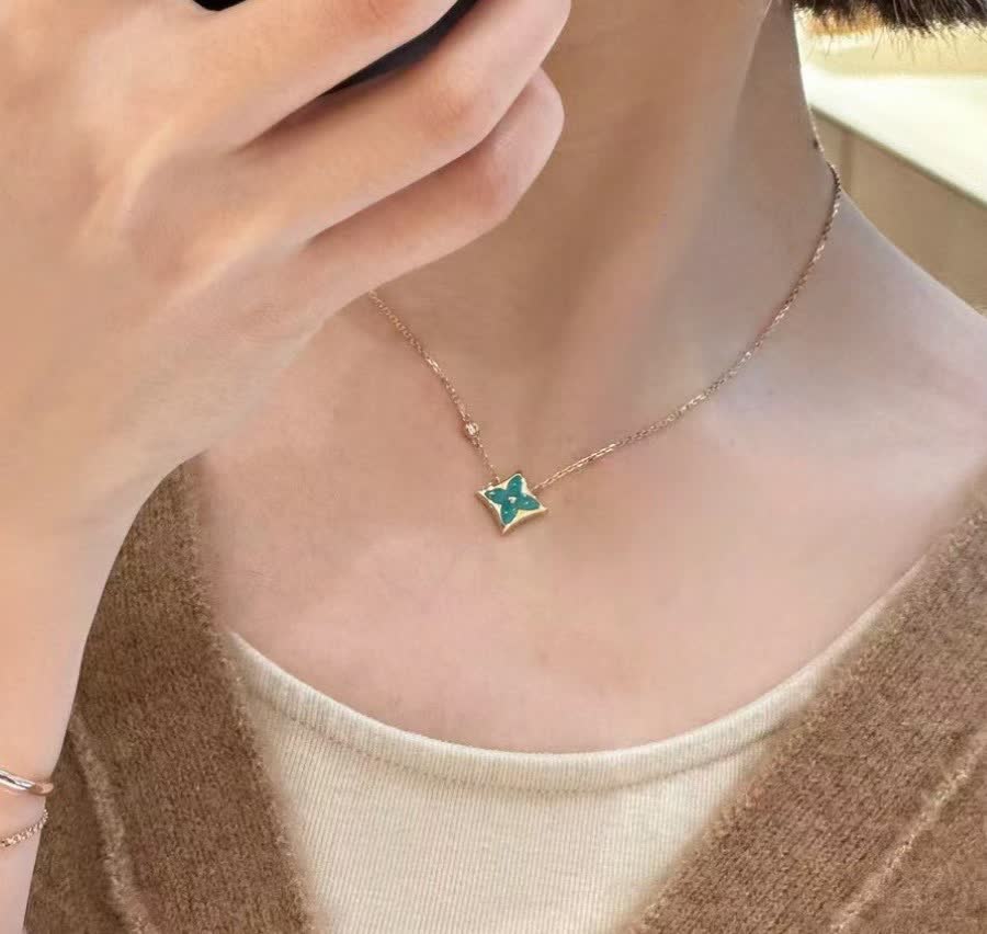 Louis Vuitton Blue Enamel Flower Diamond Necklace